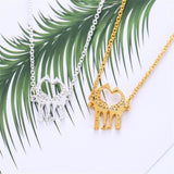 Maxbell Double Giraffe Pendant Necklace Simple Love Heart Animal Necklace Golden