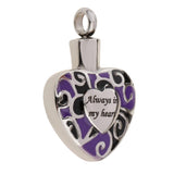 Maxbell Stainless Steel "Always in my heart " Pet Ash Urn Pendant Memorial Cremation