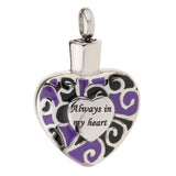 Maxbell Stainless Steel "Always in my heart " Pet Ash Urn Pendant Memorial Cremation