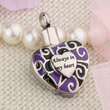 Maxbell Stainless Steel "Always in my heart " Pet Ash Urn Pendant Memorial Cremation