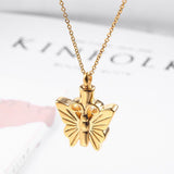 Maxbell Stainless Steel Butterfly Ash Urn Pendant Memorial Cremation Jewelry Gold