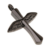 Maxbell Stainless Steel Angel Wings Cross Urn Pendant Cremation Ashes Keepsake Black