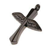 Maxbell Stainless Steel Angel Wings Cross Urn Pendant Cremation Ashes Keepsake Black