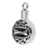 Maxbell Stainless Steel Dog Bone Round Cremation Keepsake Urn Pendant Silver