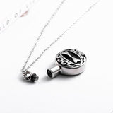 Maxbell Stainless Steel Dog Bone Round Cremation Keepsake Urn Pendant Silver