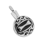 Maxbell Stainless Steel Dog Bone Round Cremation Keepsake Urn Pendant Silver