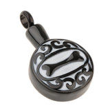 Maxbell Stainless Steel Dog Bone Round Cremation Keepsake Urn Pendant Black