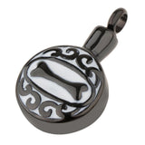 Maxbell Stainless Steel Dog Bone Round Cremation Keepsake Urn Pendant Black