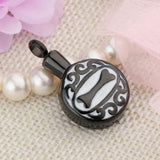 Maxbell Stainless Steel Dog Bone Round Cremation Keepsake Urn Pendant Black