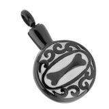 Maxbell Stainless Steel Dog Bone Round Cremation Keepsake Urn Pendant Black