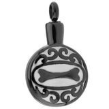 Maxbell Stainless Steel Dog Bone Round Cremation Keepsake Urn Pendant Black