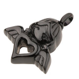 Maxbell Stainless Steel Angel Wings Heart Urn Necklace Pendant Ashes Keepsake Black