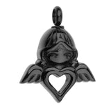 Maxbell Stainless Steel Angel Wings Heart Urn Necklace Pendant Ashes Keepsake Black