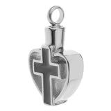Maxbell Enamel Stainless Steel Cross Crucifix Heart Pendant Keepsake Silver Black