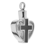 Maxbell Enamel Stainless Steel Cross Crucifix Heart Pendant Keepsake Silver Black
