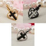 Maxbell Enamel Stainless Steel Cross Crucifix Heart Pendant Keepsake Silver Black