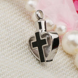 Maxbell Enamel Stainless Steel Cross Crucifix Heart Pendant Keepsake Silver Black