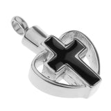 Maxbell Enamel Stainless Steel Cross Crucifix Heart Pendant Keepsake Silver Black