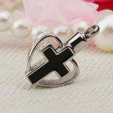 Maxbell Enamel Stainless Steel Cross Crucifix Heart Pendant Keepsake Silver Black