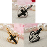 Maxbell Enamel Stainless Steel Cross Crucifix Heart Pendant Keepsake Silver Black