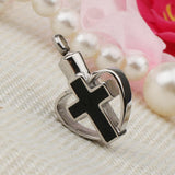 Maxbell Enamel Stainless Steel Cross Crucifix Heart Pendant Keepsake Silver Black