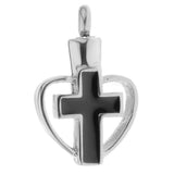 Maxbell Enamel Stainless Steel Cross Crucifix Heart Pendant Keepsake Silver Black