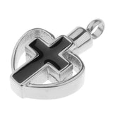 Maxbell Enamel Stainless Steel Cross Crucifix Heart Pendant Keepsake Silver Black