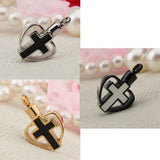 Maxbell Enamel Stainless Steel Cross Crucifix Heart Pendant Keepsake Silver Black
