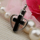 Maxbell Enamel Stainless Steel Cross Crucifix Heart Pendant Keepsake Silver Black