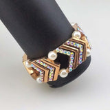 Maxbell Elegant Wedding Bridal Stretch Clear Rhinestone Bracelet Bangle  Rose Gold