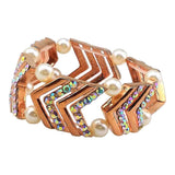 Maxbell Elegant Wedding Bridal Stretch Clear Rhinestone Bracelet Bangle  Rose Gold