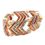 Maxbell Elegant Wedding Bridal Stretch Clear Rhinestone Bracelet Bangle  Rose Gold