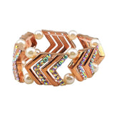 Maxbell Elegant Wedding Bridal Stretch Clear Rhinestone Bracelet Bangle  Rose Gold