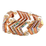 Maxbell Elegant Wedding Bridal Stretch Clear Rhinestone Bracelet Bangle  Rose Gold