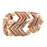 Maxbell Elegant Wedding Bridal Stretch Clear Rhinestone Bracelet Bangle  Rose Gold