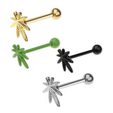 Maxbell Stainless Steel Tongue Lip Bars Rings Barbell Piercing Maple Leaf 14G Gold