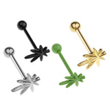 Maxbell Stainless Steel Tongue Lip Bars Rings Barbell Piercing Maple Leaf 14G Gold