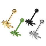 Maxbell Stainless Steel Tongue Lip Bars Rings Barbell Piercing Maple Leaf 14G Gold