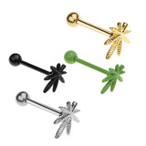 Maxbell Stainless Steel Tongue Lip Bars Rings Barbell Piercing Maple Leaf 14G Gold