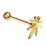 Maxbell Stainless Steel Tongue Lip Bars Rings Barbell Piercing Maple Leaf 14G Gold