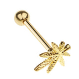 Maxbell Stainless Steel Tongue Lip Bars Rings Barbell Piercing Maple Leaf 14G Gold