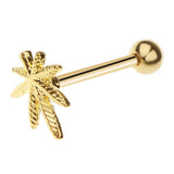 Maxbell Stainless Steel Tongue Lip Bars Rings Barbell Piercing Maple Leaf 14G Gold