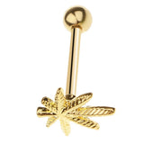 Maxbell Stainless Steel Tongue Lip Bars Rings Barbell Piercing Maple Leaf 14G Gold