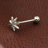 Maxbell Stainless Steel Tongue Lip Bars Rings Barbell Piercing Maple Leaf 14G Silver