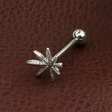 Maxbell Stainless Steel Tongue Lip Bars Rings Barbell Piercing Maple Leaf 14G Silver