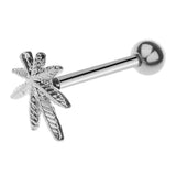 Maxbell Stainless Steel Tongue Lip Bars Rings Barbell Piercing Maple Leaf 14G Silver