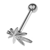 Maxbell Stainless Steel Tongue Lip Bars Rings Barbell Piercing Maple Leaf 14G Silver