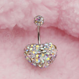 Maxbell Crystal Heart Dangle Button Belly Navel Ring Bar Body Jewelry 14G Multicolor