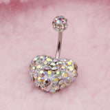 Maxbell Crystal Heart Dangle Button Belly Navel Ring Bar Body Jewelry 14G Multicolor