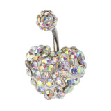 Maxbell Crystal Heart Dangle Button Belly Navel Ring Bar Body Jewelry 14G Multicolor